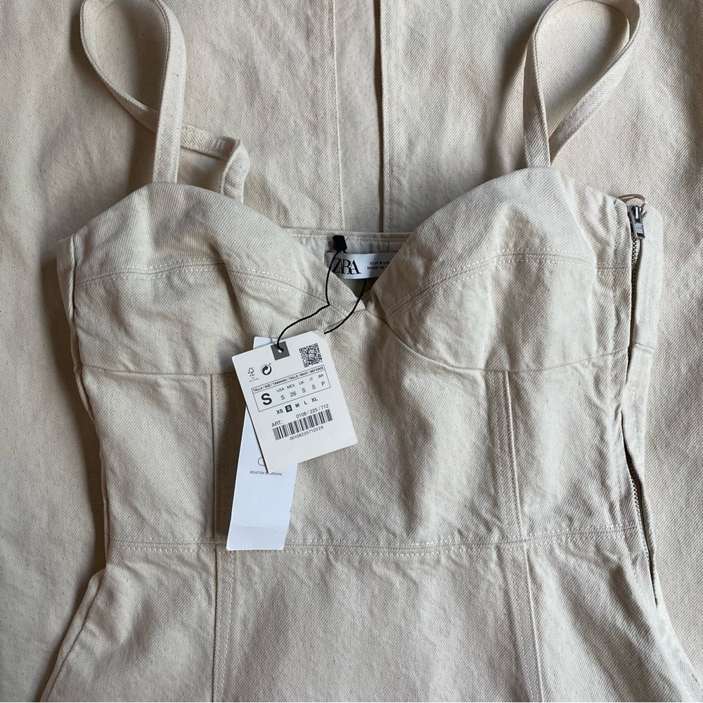 NWT Beige/Cream Zara Denim Midi Dress - Picture 6 of 11